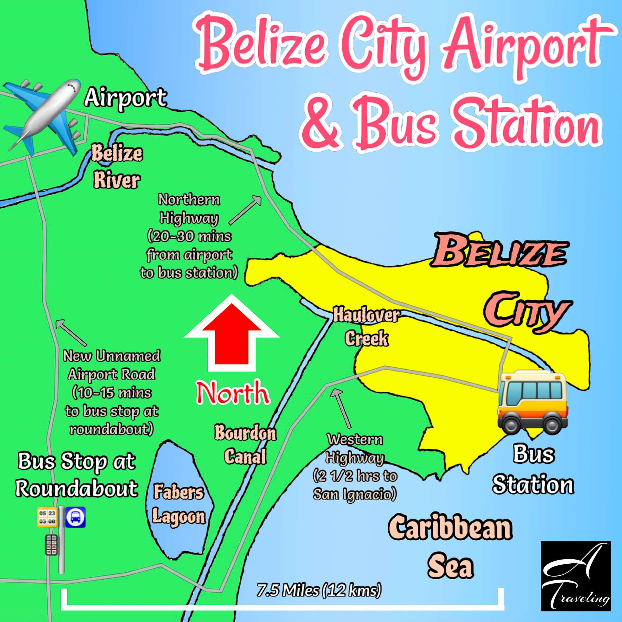 Map Belize City Airport Public Bus System 
